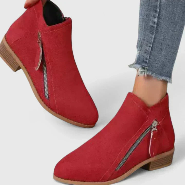 Women's Ankle Boots with Diagonal Side Zip, Red – front view