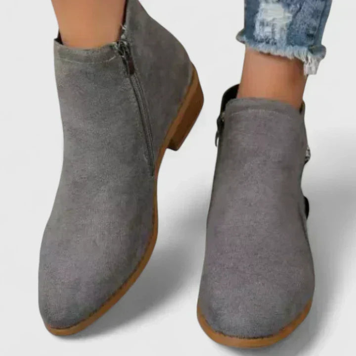 Women's Ankle Boots with Diagonal Side Zip, Gray – front view