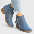 Women's Ankle Boots with Diagonal Side Zip, Blue – front view
