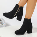 Women's Black Ankle Boots with Block Heel, Black – side view on foot