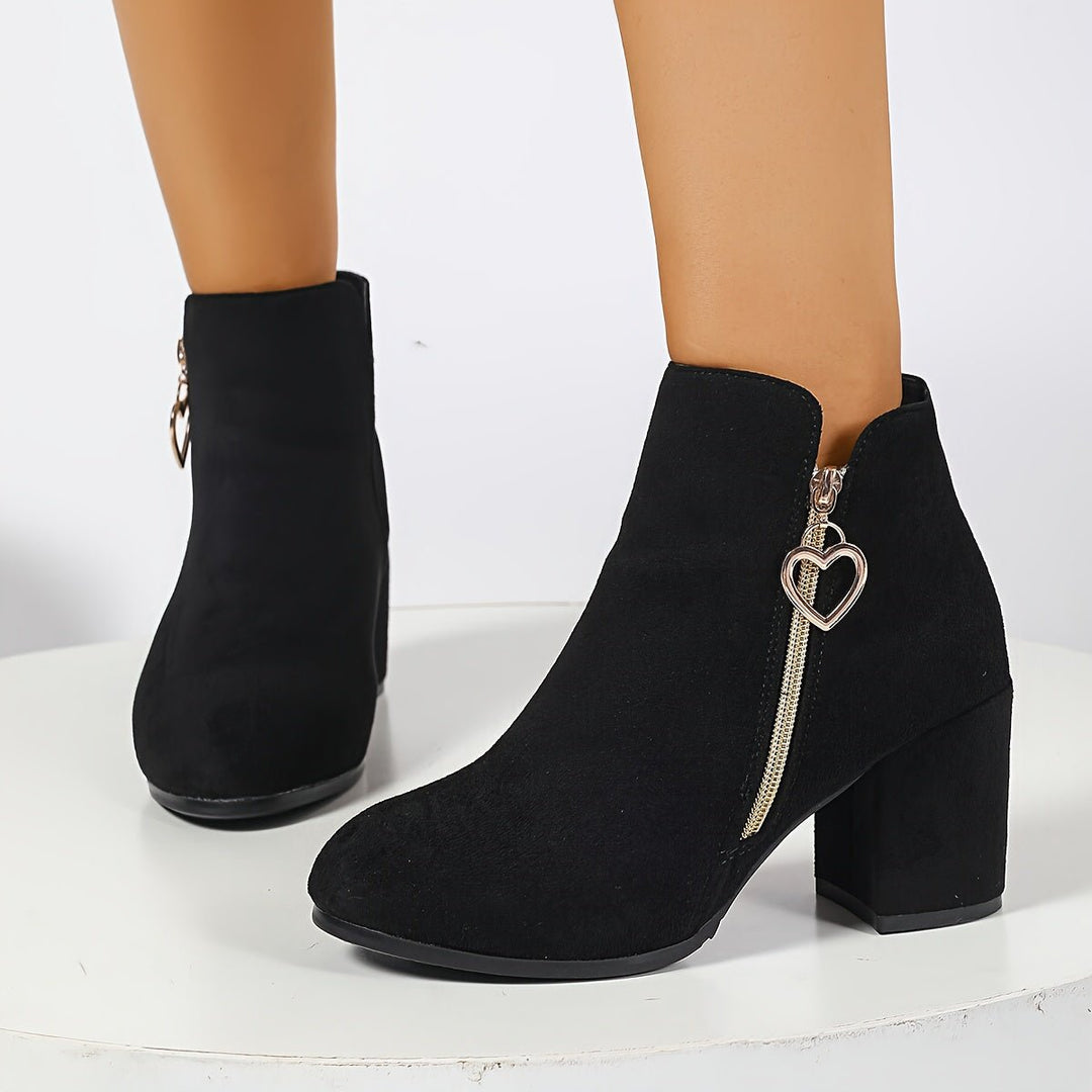 Women's Black Ankle Boots with Block Heel, Black – front view on foot