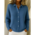 Women's Button-Up Knit Cardigan, Blue – front view