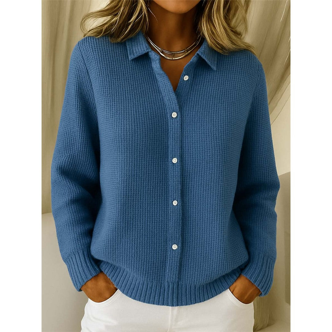 Women's Button-Up Knit Cardigan, Blue – front view