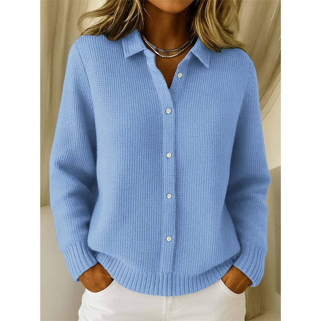 Women's Button-Up Knit Cardigan, Light Blue – front view