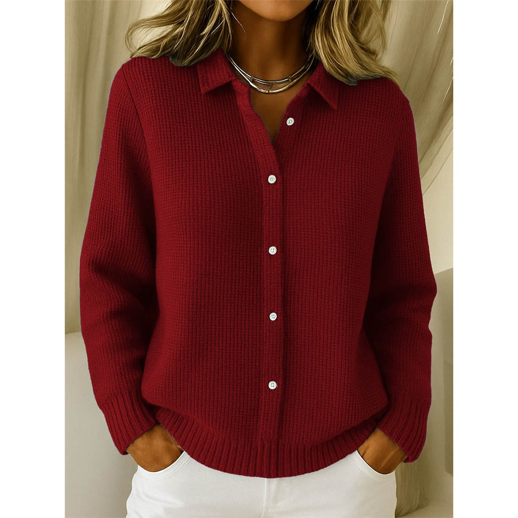 Women's Button-Up Knit Cardigan, Burgundy – front view