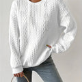 Women's Cable Pattern Round Neck Sweater, White – front view