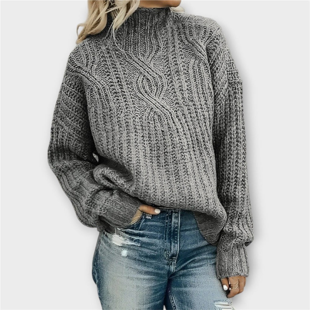 Women's Chunky Knit Turtleneck Sweater, Gray – front view