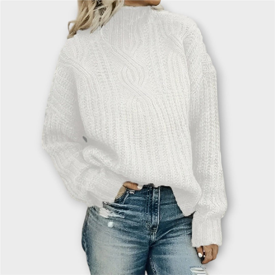 Women's Chunky Knit Turtleneck Sweater, White – front view