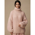 Women's Chunky Ribbed Turtleneck Sweater, Pink – front view