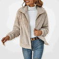 Women's Corduroy Look Teddy Jacket, Beige – front view