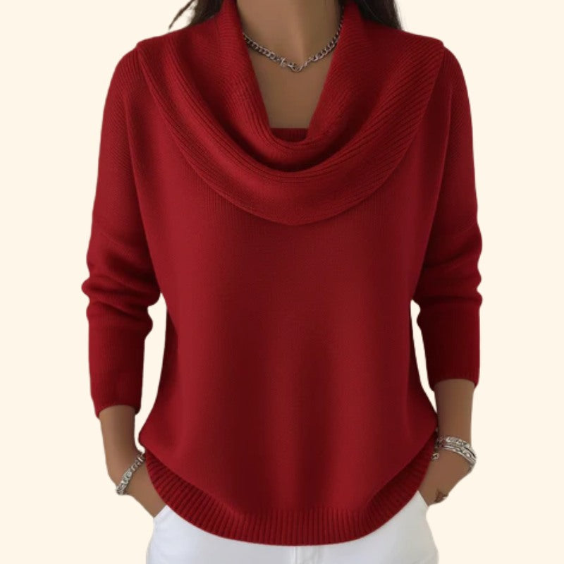 Women's Draped Cowl Neck Sweater, Red – front view