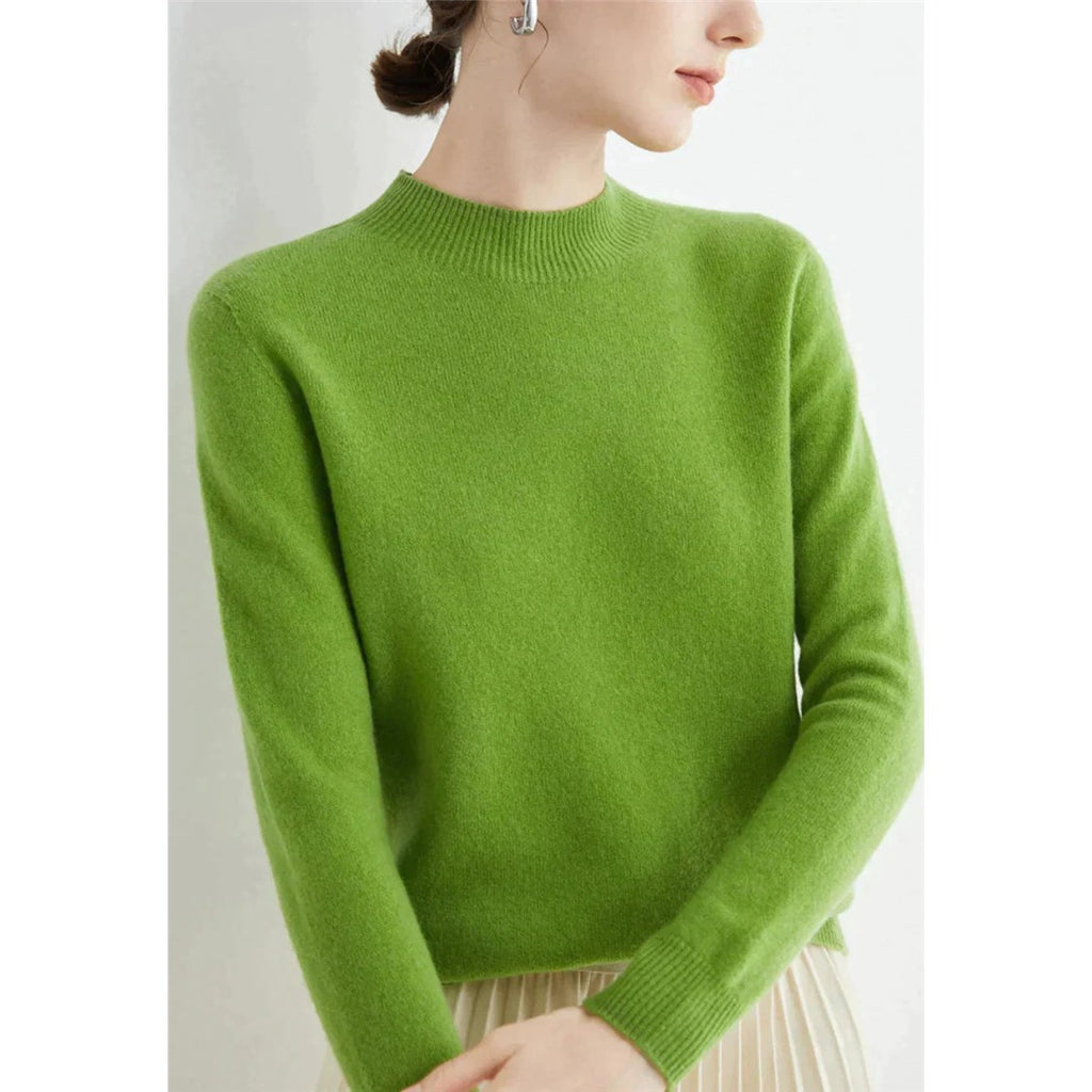 Women's Fine Knit Round Neck Sweater, Lime Green – front view