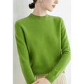 Women's Fine Knit Round Neck Sweater, Lime Green – front view