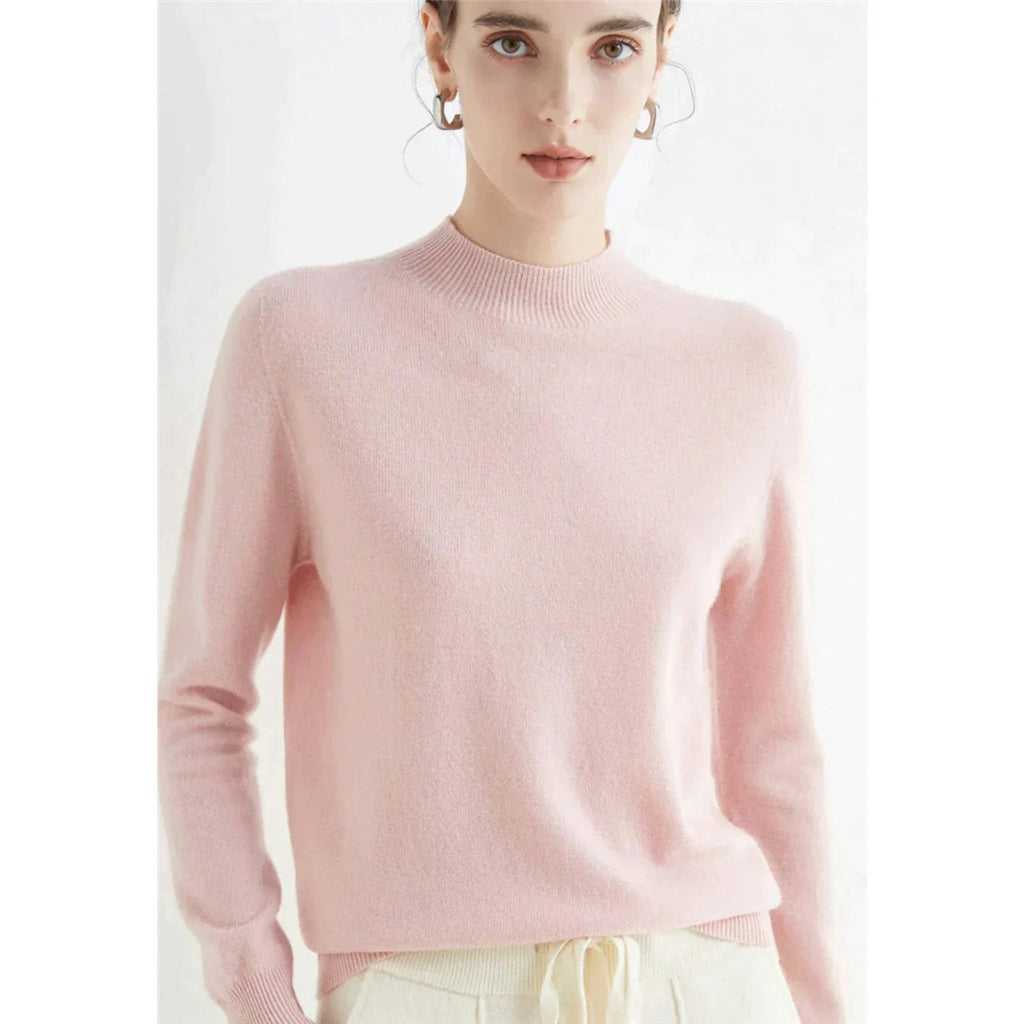 Women's Fine Knit Round Neck Sweater, Pink – front view