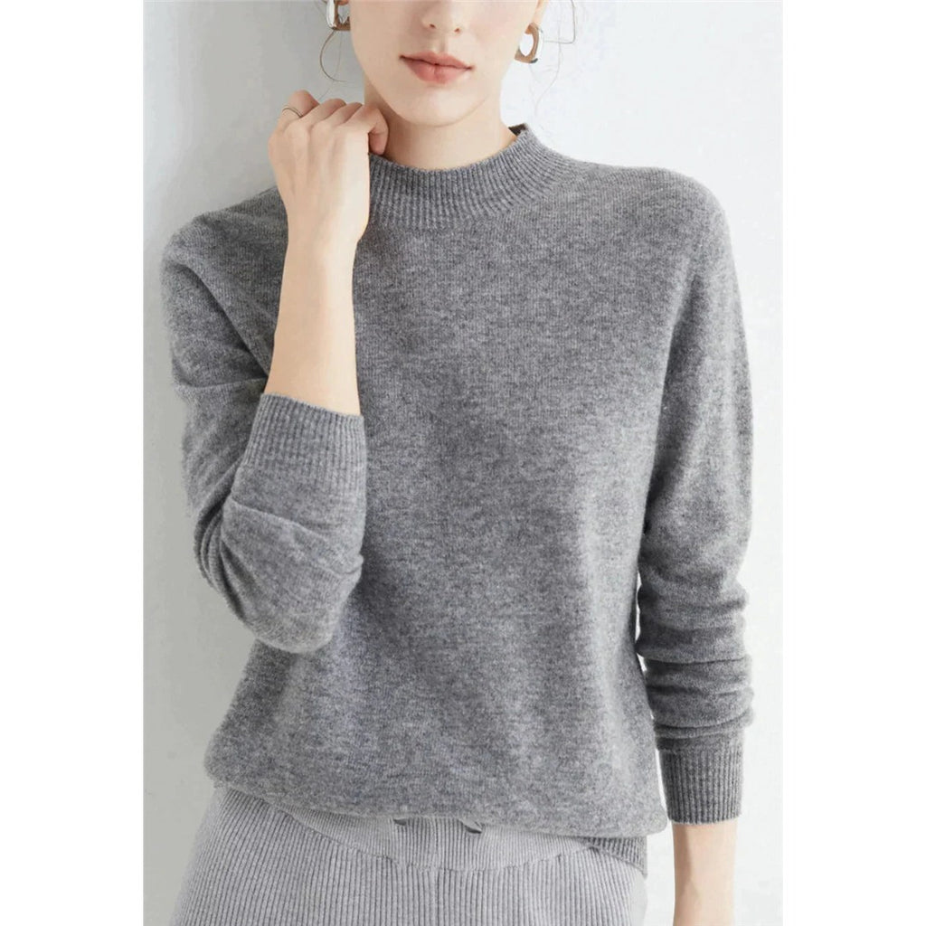 Women's Fine Knit Round Neck Sweater, Gray – front view