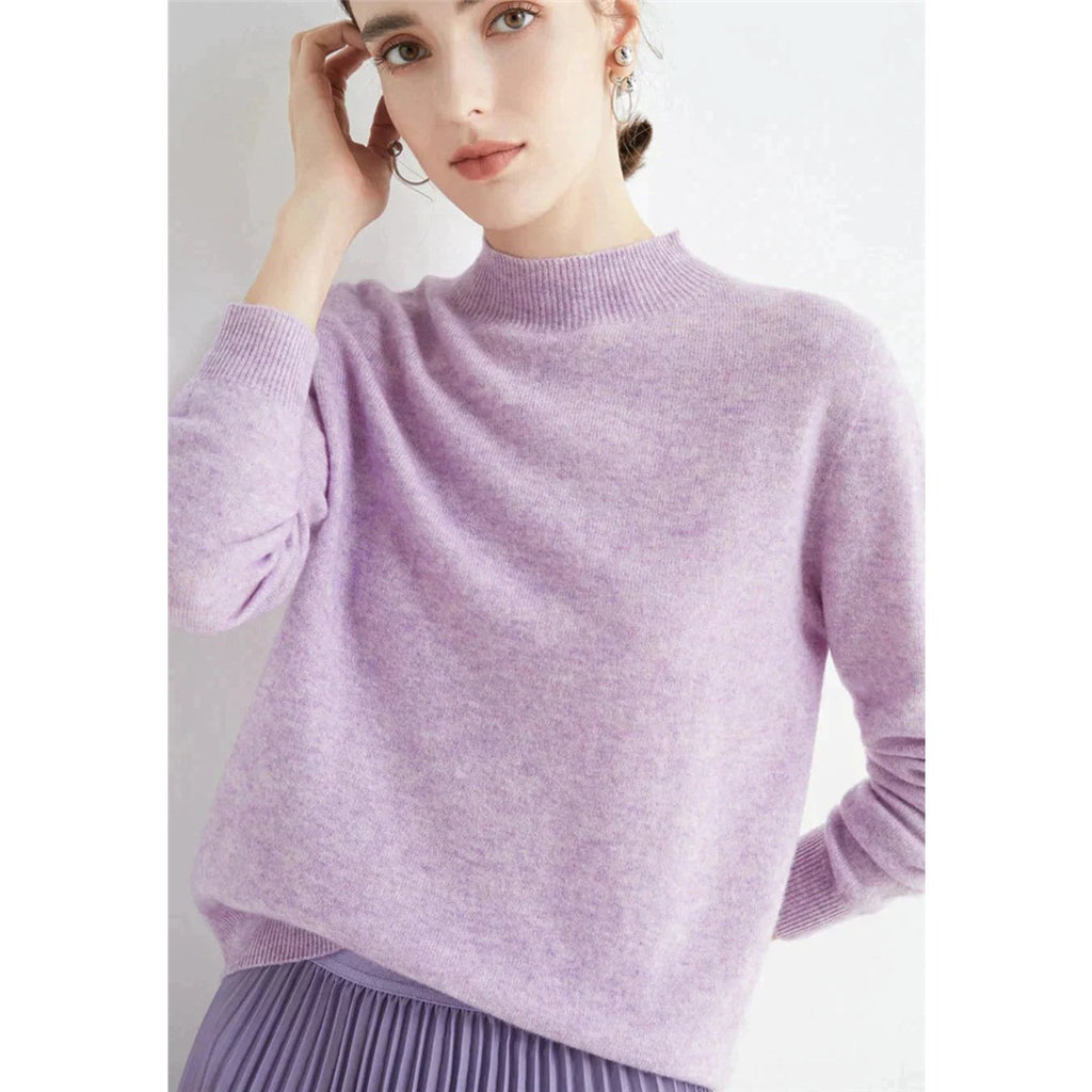 Women's Fine Knit Round Neck Sweater, Lilac – front view