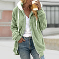 Women's Hooded Teddy Jacket with Zip, Light Green – front view