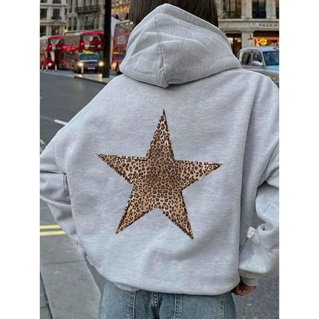 Women's Hoodie with Leopard Star Back Motif, Silver – front view