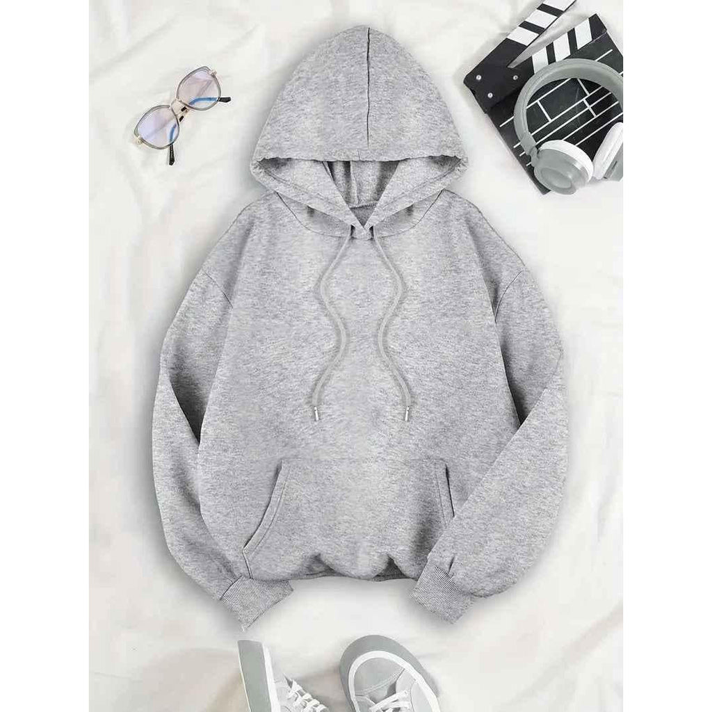 Women's Hoodie with Leopard Star Back Motif, Silver – front view flat lay