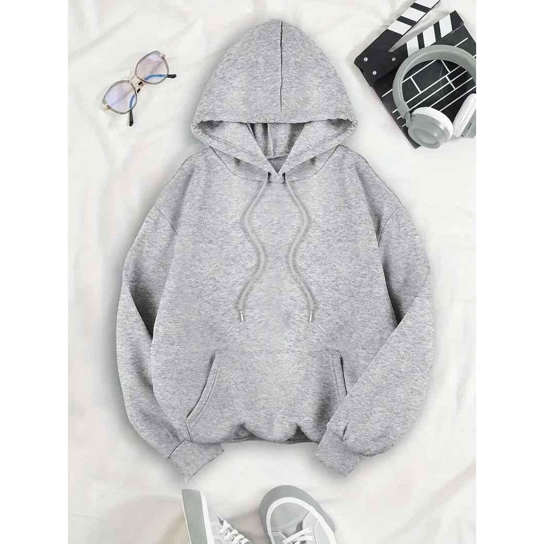 Women's Hoodie with Leopard Star Back Motif, Silver – front view flat lay