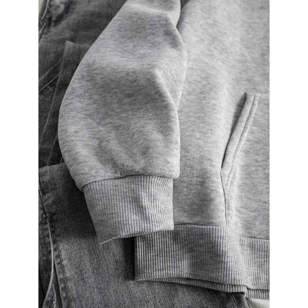Women's Hoodie with Leopard Star Back Motif, Silver – cuff and pocket detail