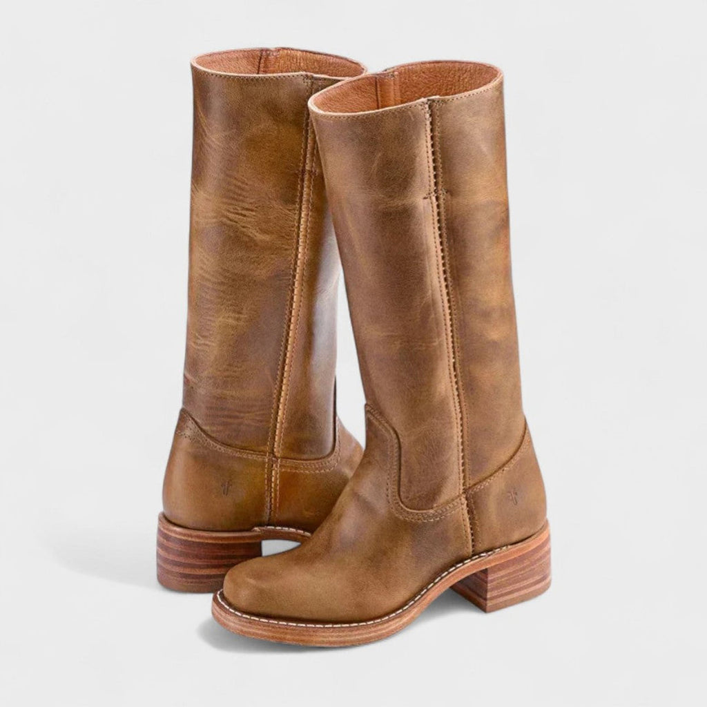 Women's Knee High Western Boots, Light Brown – front view
