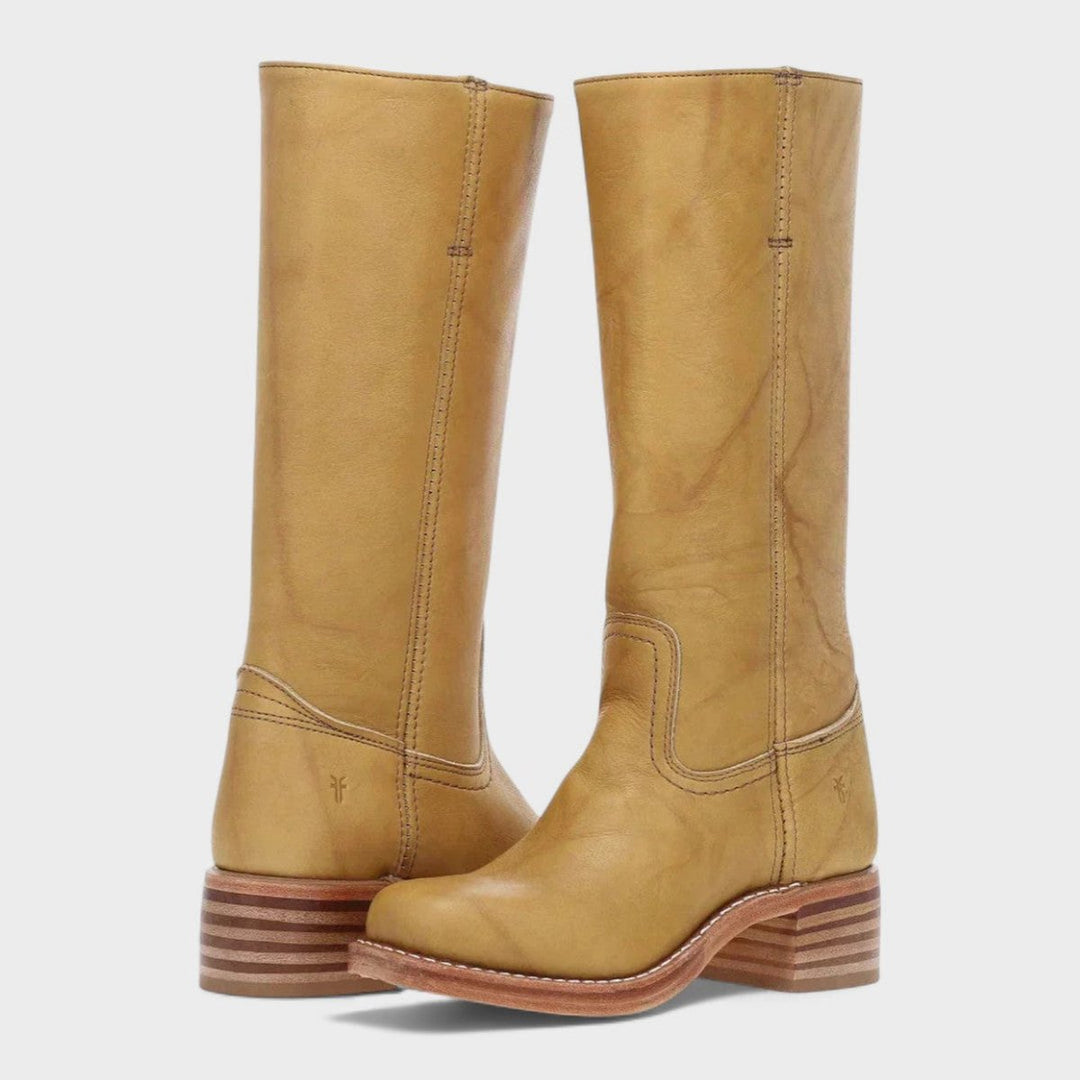 Women's Knee High Western Boots, Yellow – front view