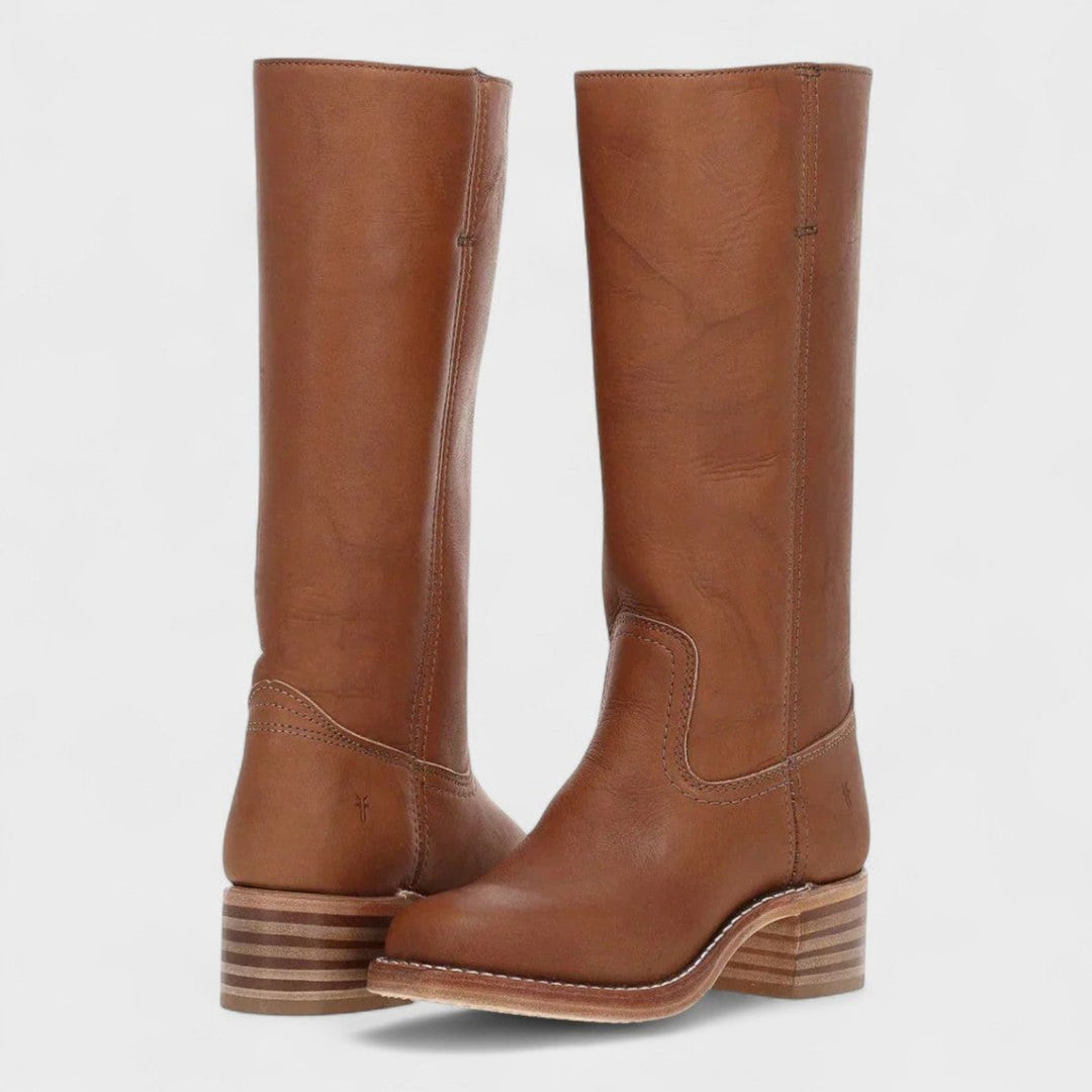 Women's Knee High Western Boots, Brown – front view