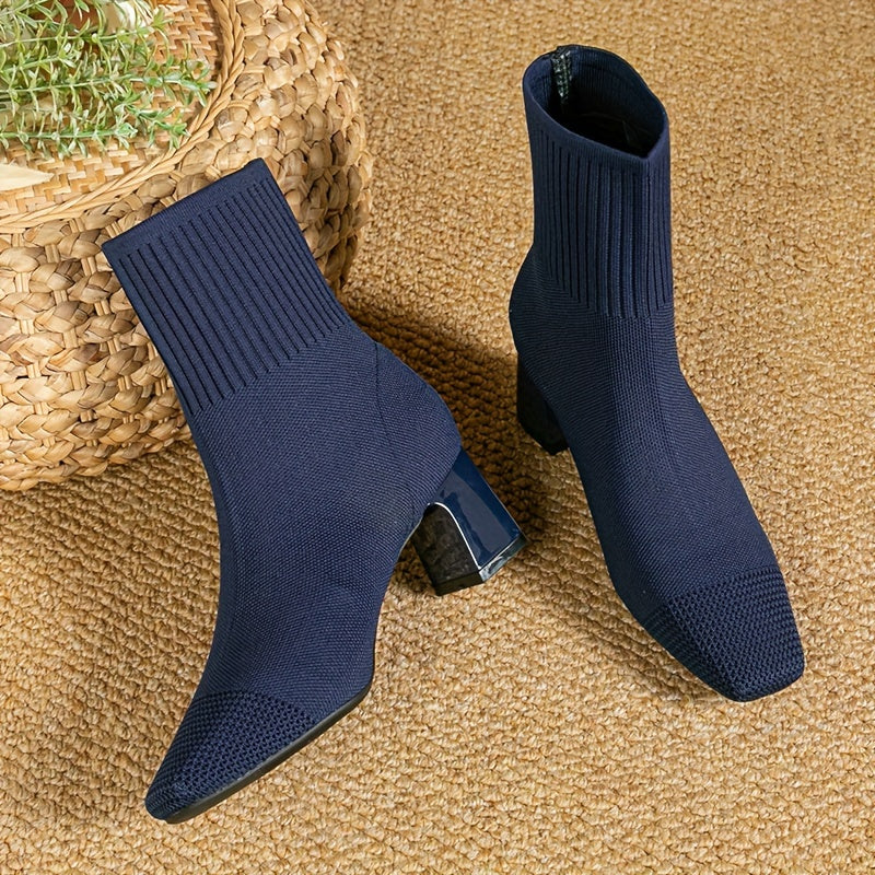 Women's Knit Sock Ankle Boots, Blue – front view