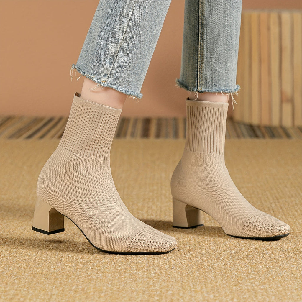 Women's Knit Sock Ankle Boots, Beige – front view