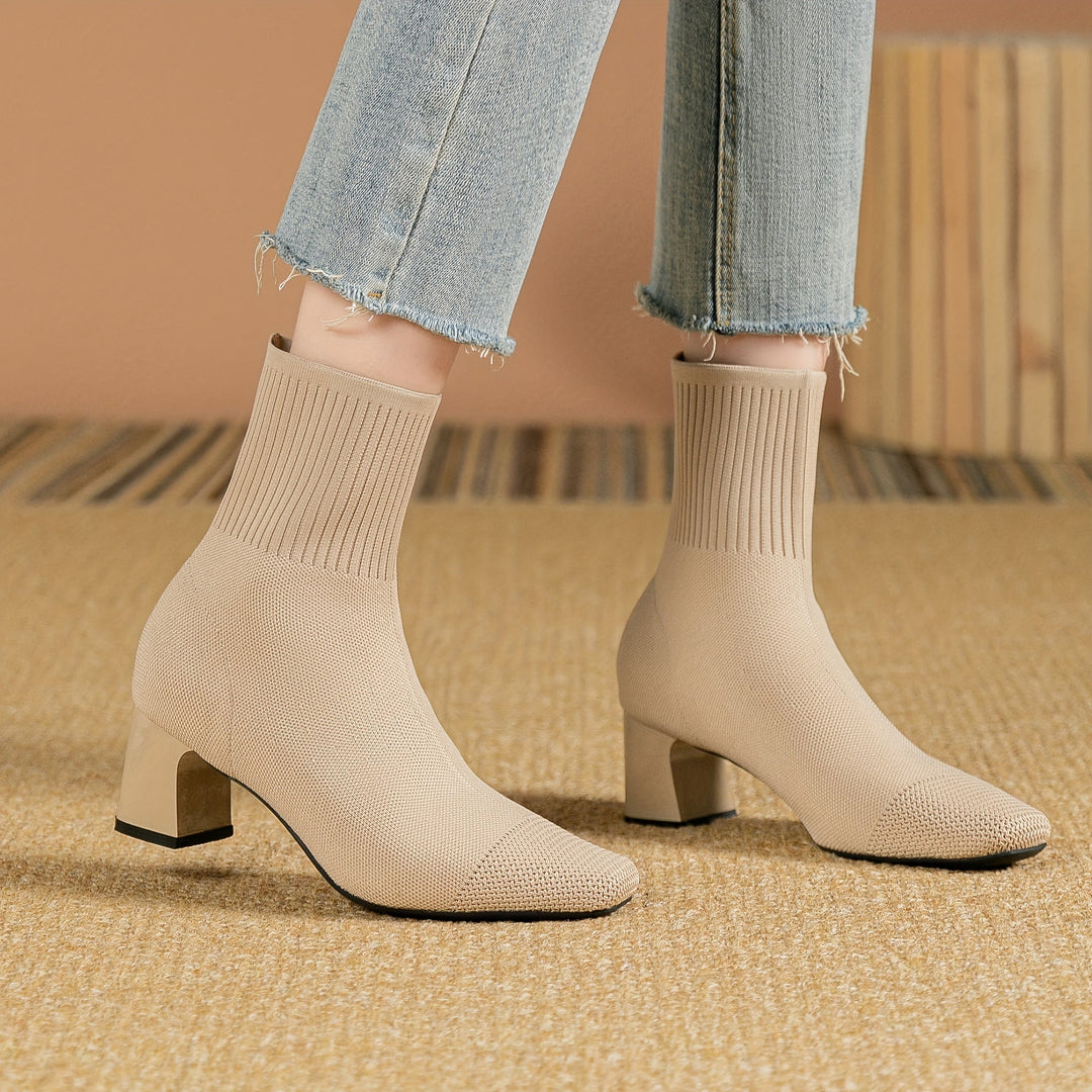 Women's Knit Sock Ankle Boots, Beige – front view