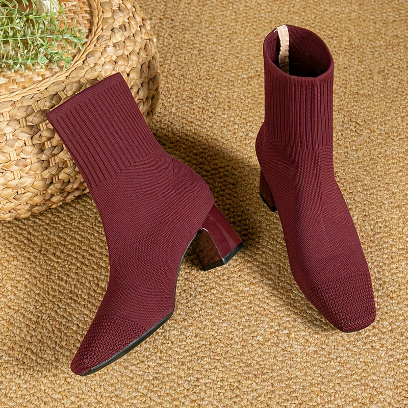 Women's Knit Sock Ankle Boots, Red – front view