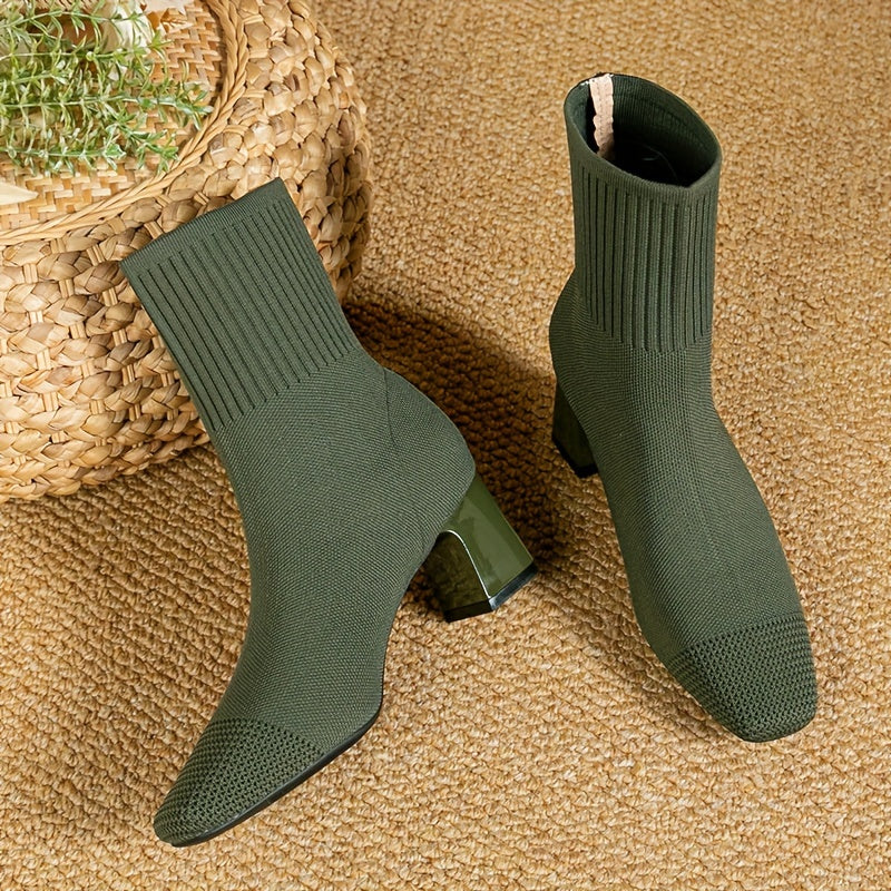 Women's Knit Sock Ankle Boots, Green – front view