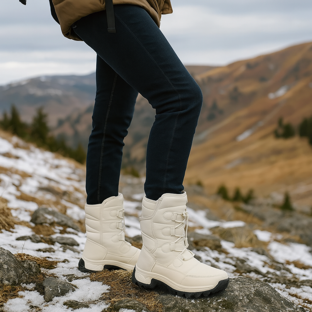 Women's Lace-Up Snow Boots, Cream white – outdoor view