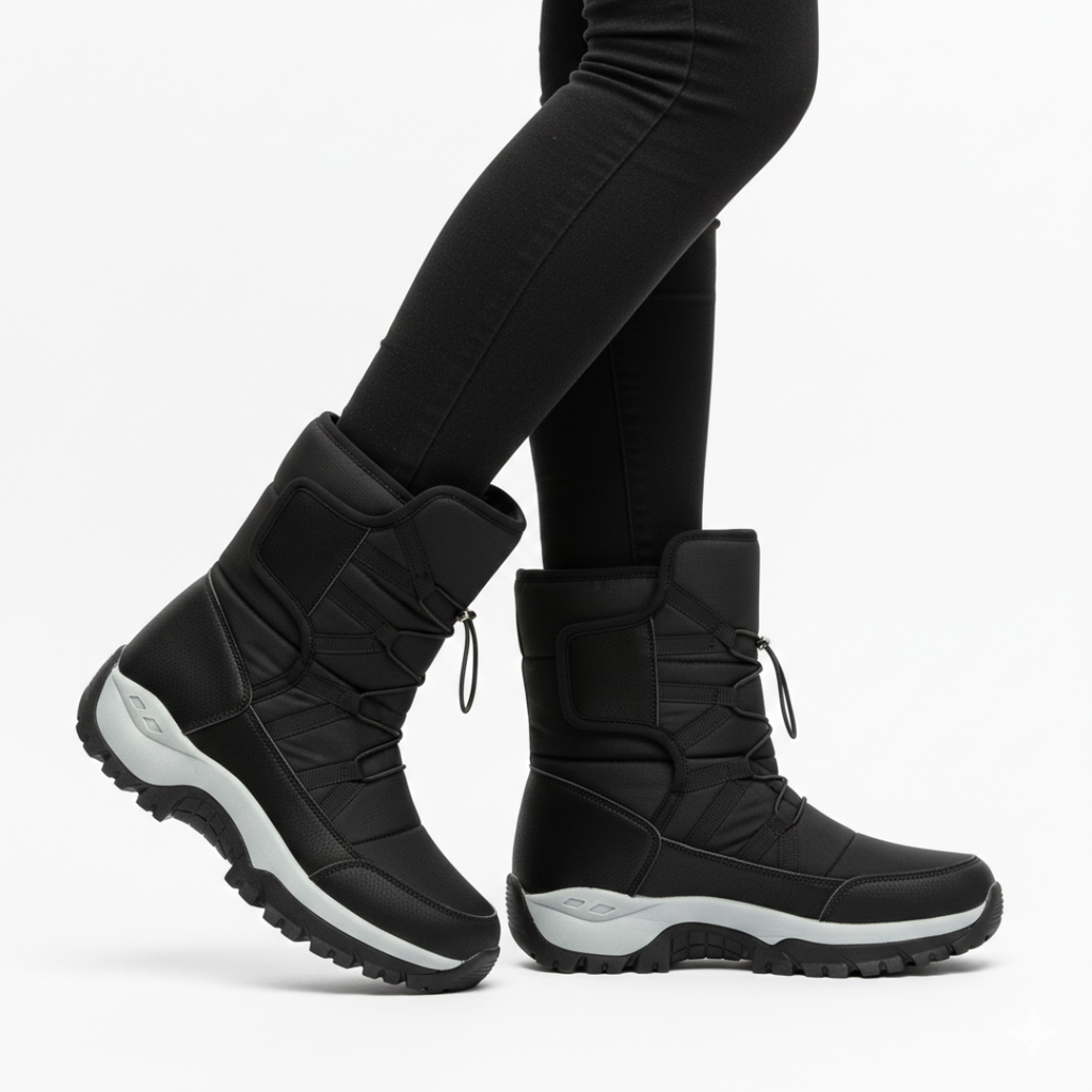 Women's Lace-Up Snow Boots, Black – front view