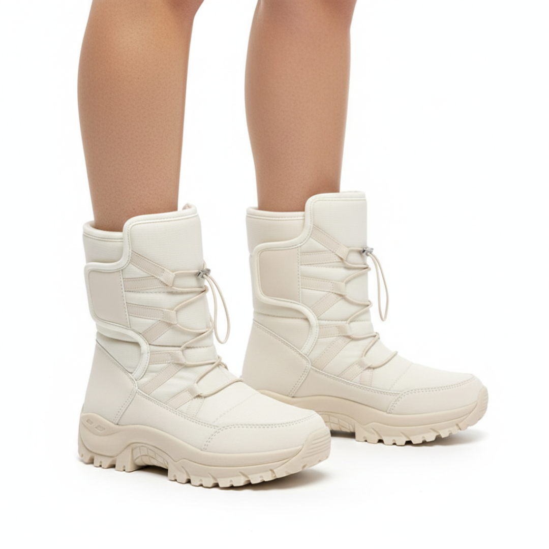 Women's Lace-Up Snow Boots, Cream White – front view