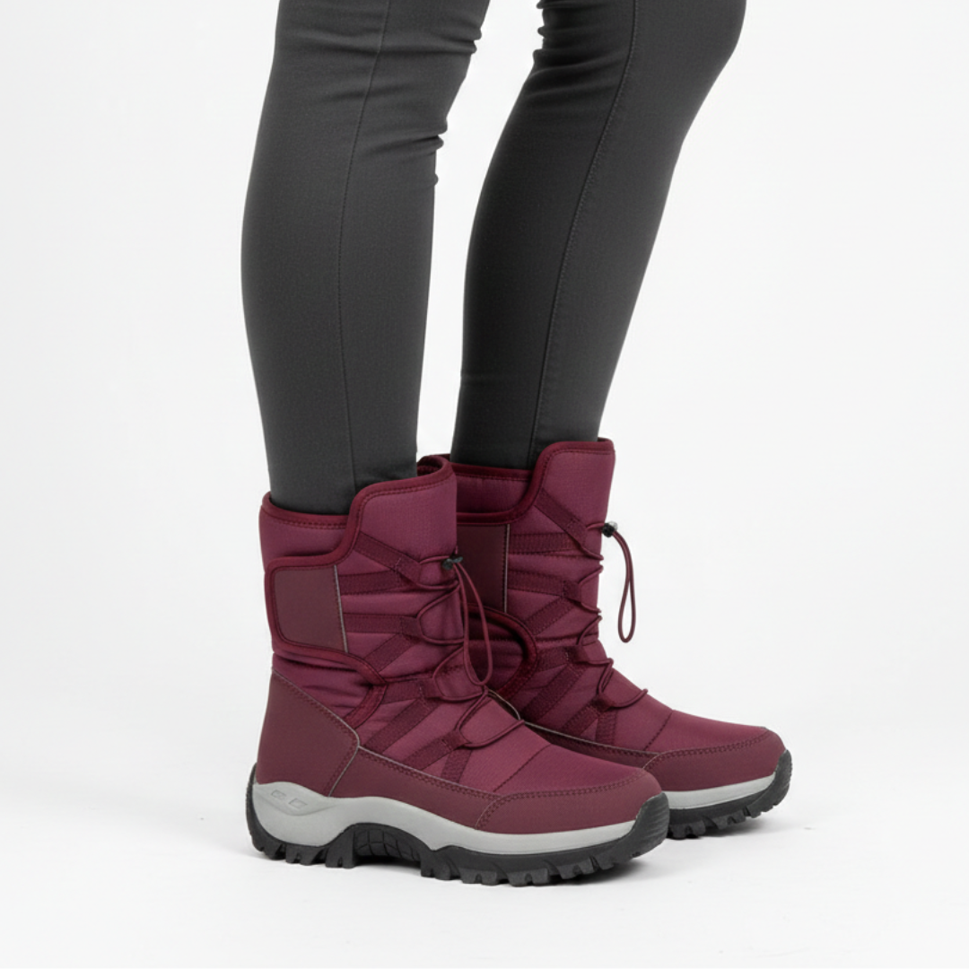 Women's Lace-Up Snow Boots, Burgundy – front view