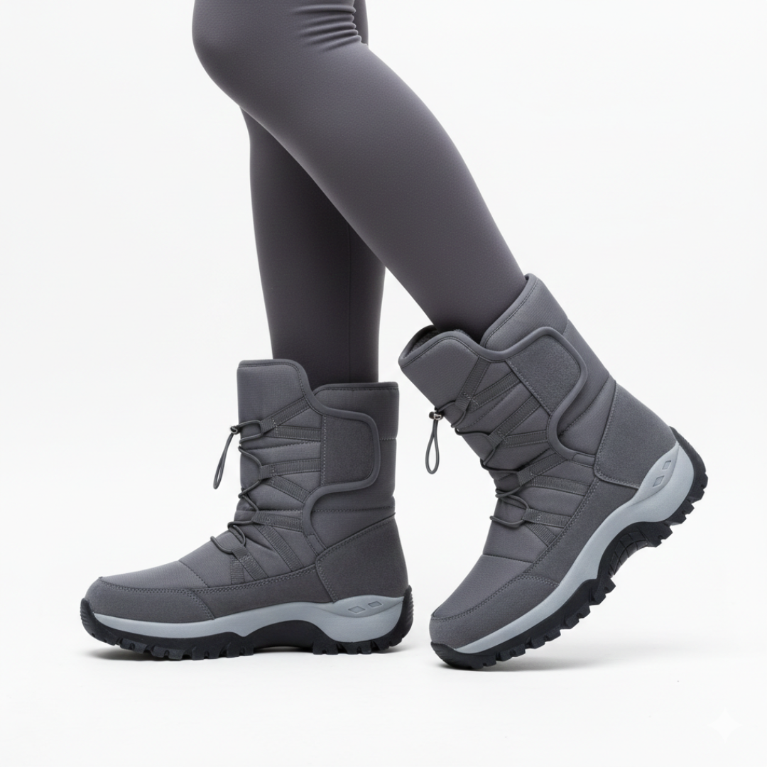 Women's Lace-Up Snow Boots, Gray – front view