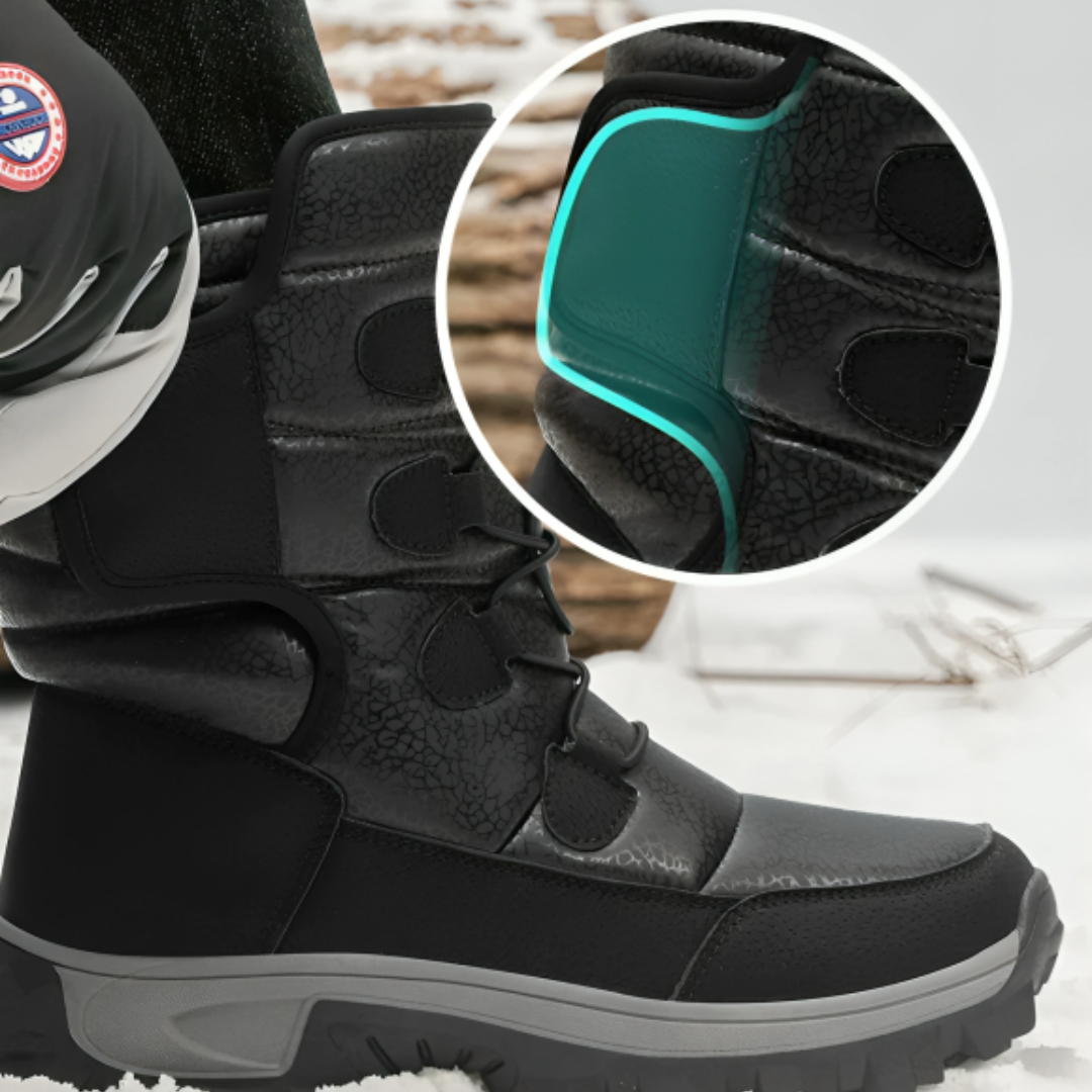 Women's Lace-Up Snow Boots, Black – collar detail