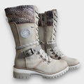 Women's Lace-Up Winter Boots with Knit Cuff, Gray – front view