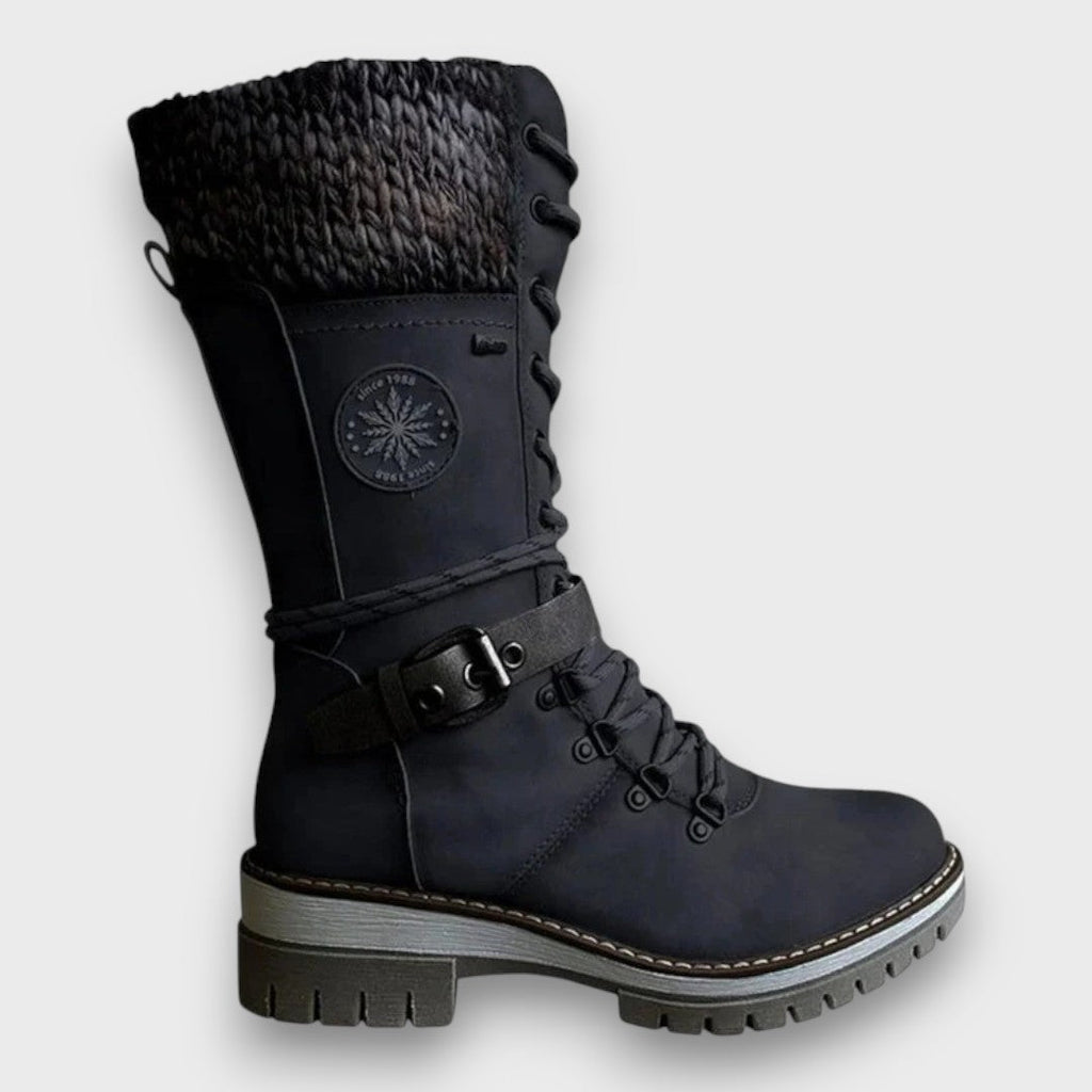 Women's Lace-Up Winter Boots with Knit Cuff, Black – side view