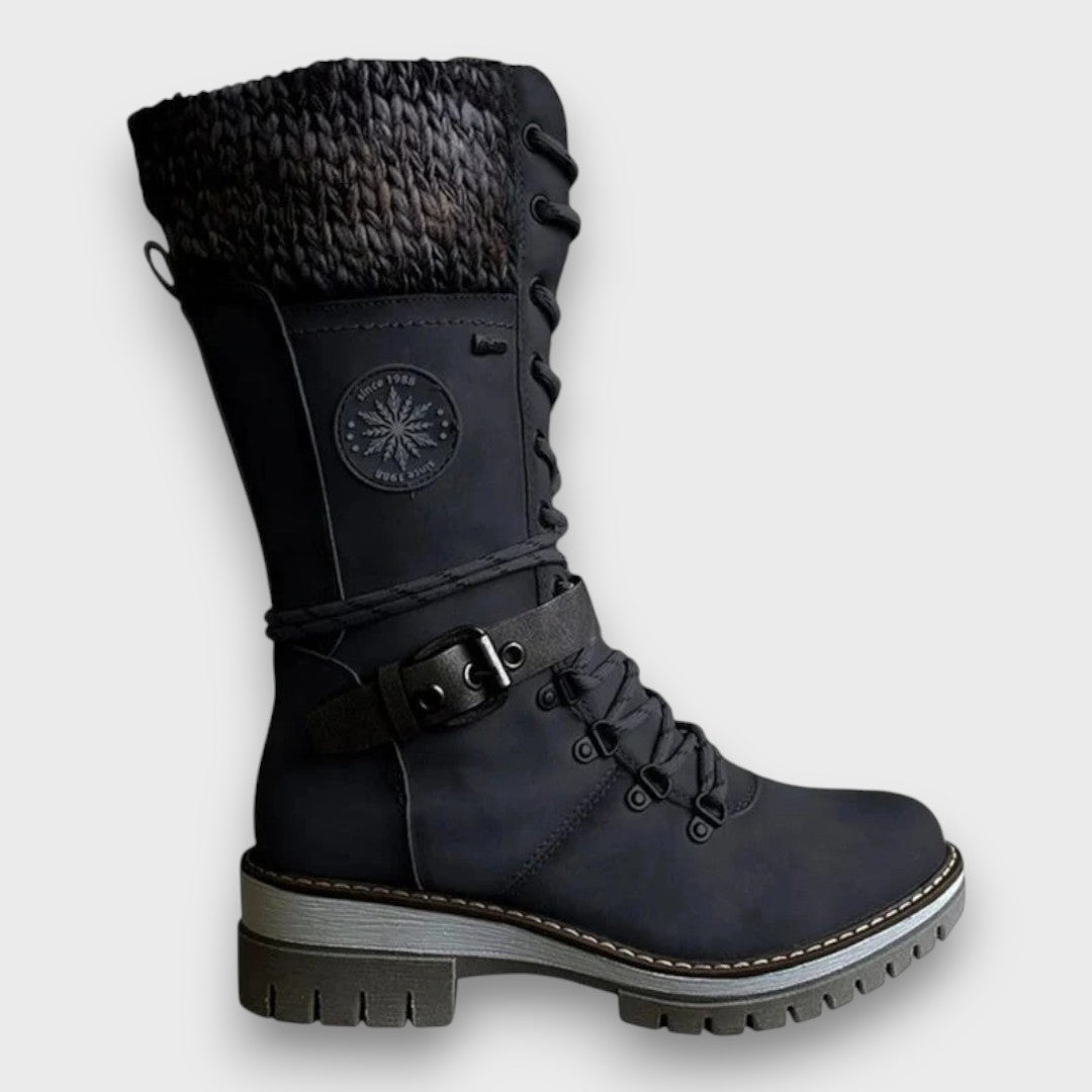 Women's Lace-Up Winter Boots with Knit Cuff, Black – side view