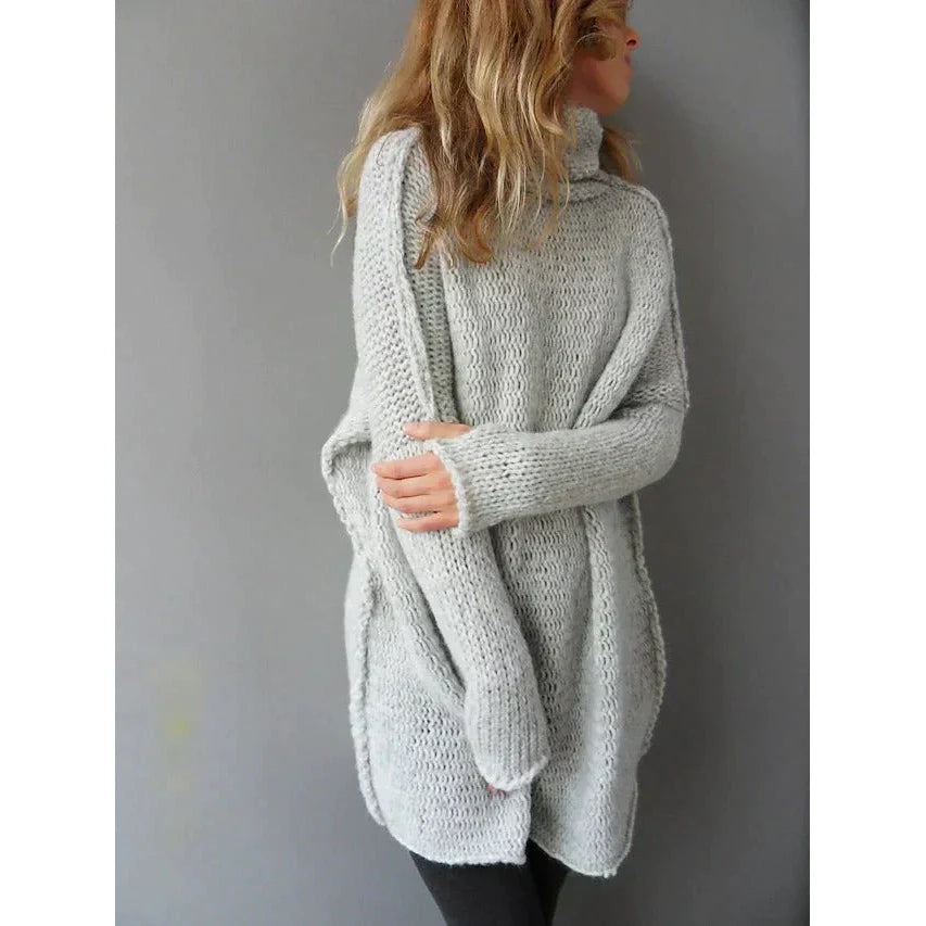 Women's Long Oversized Turtleneck Sweater, Side view in gray