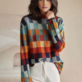 Women's Multicolor Check Turtleneck Sweater, Front view