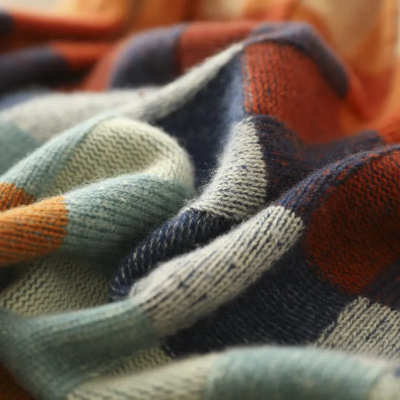 Women's Multicolor Check Turtleneck Sweater, Knit check pattern close-up