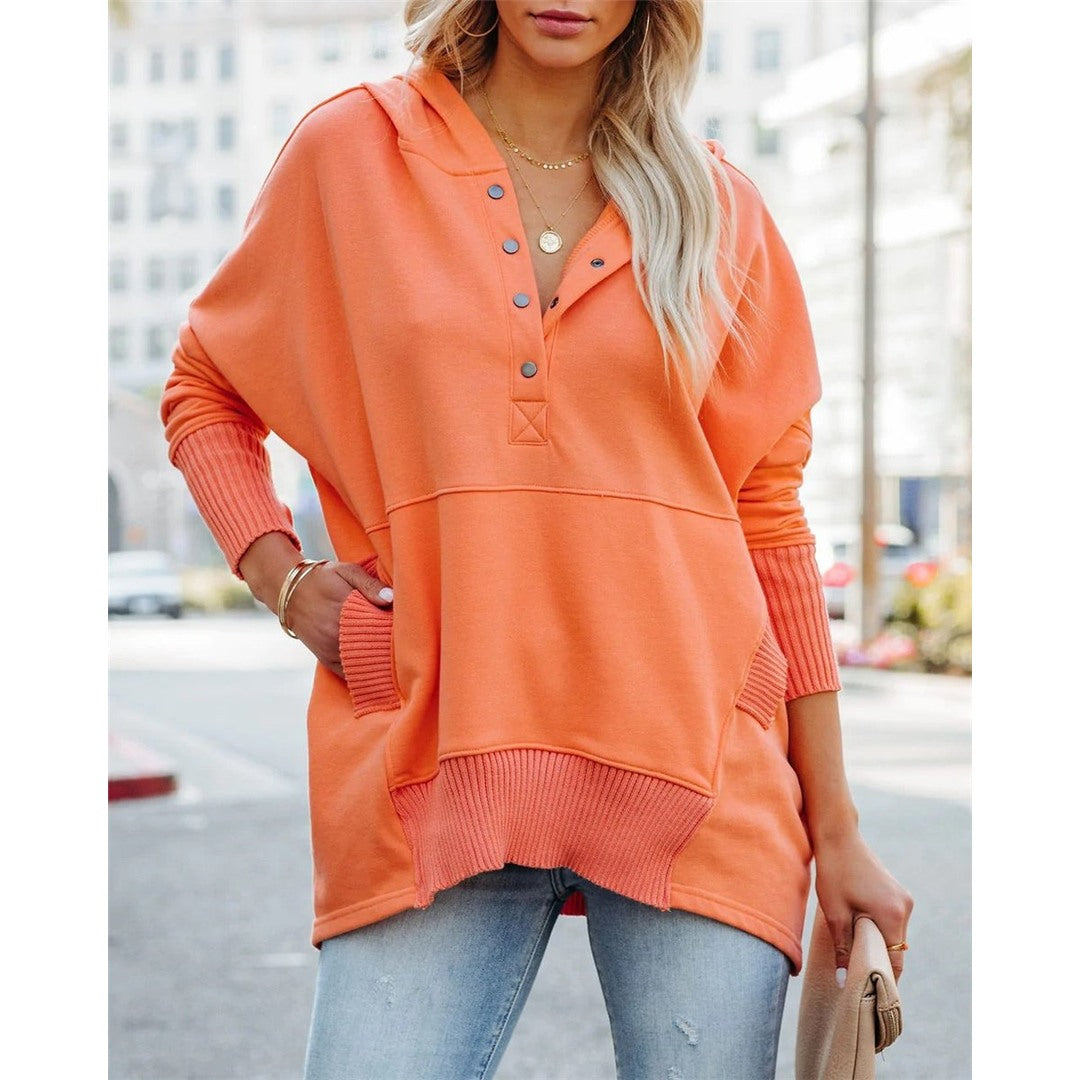 Women's Oversized Hooded Sweatshirt, Orange – front view