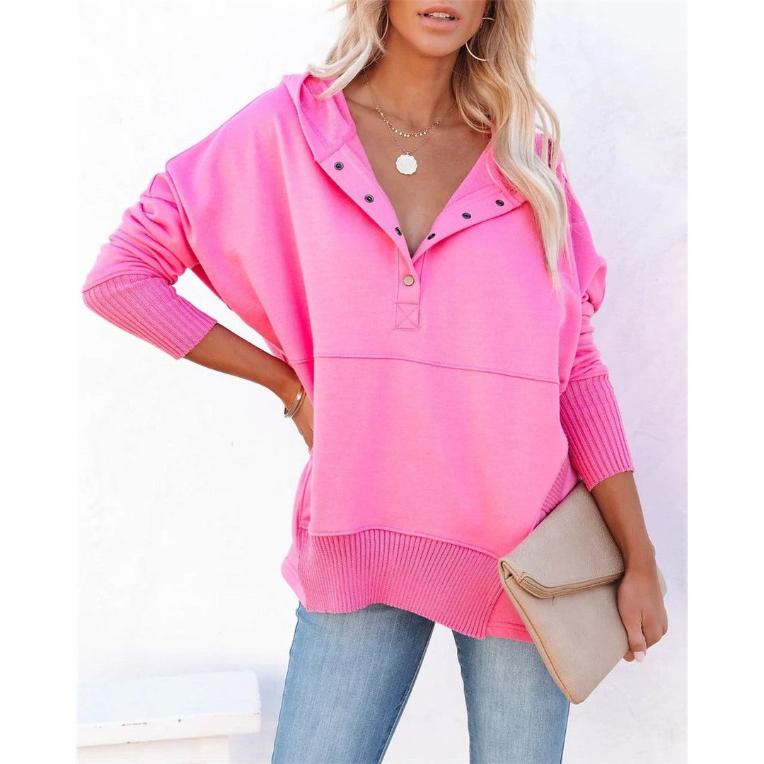 Women's Oversized Hooded Sweatshirt, Hot Pink – front view