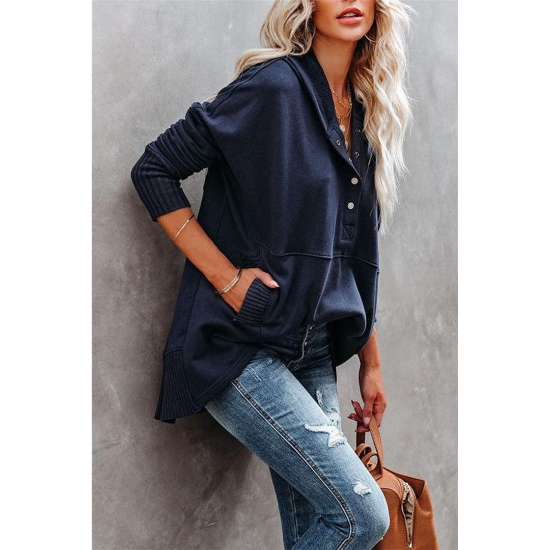 Women's Oversized Hooded Sweatshirt, Navy – view 2
