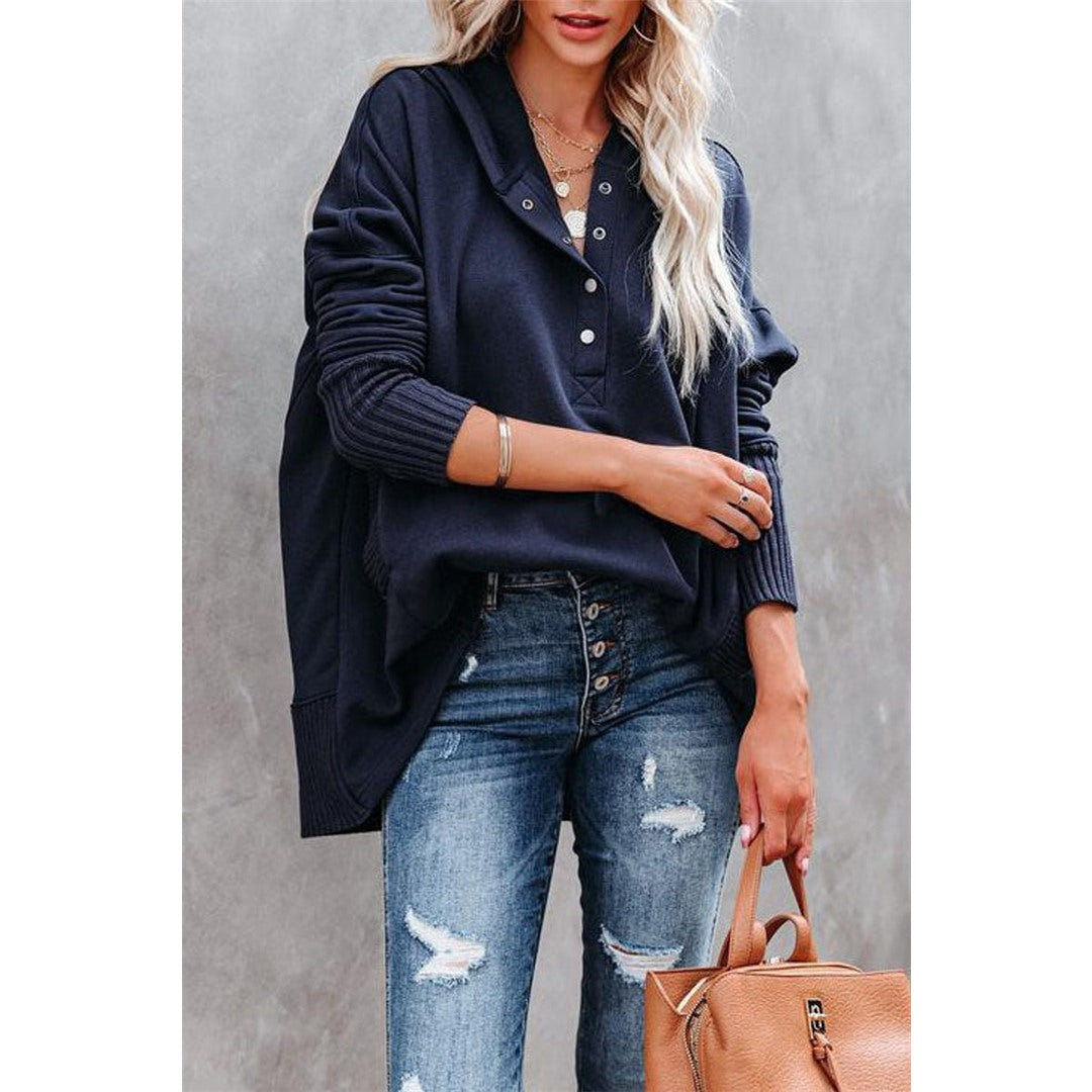 Women's Oversized Hooded Sweatshirt, Navy – front view