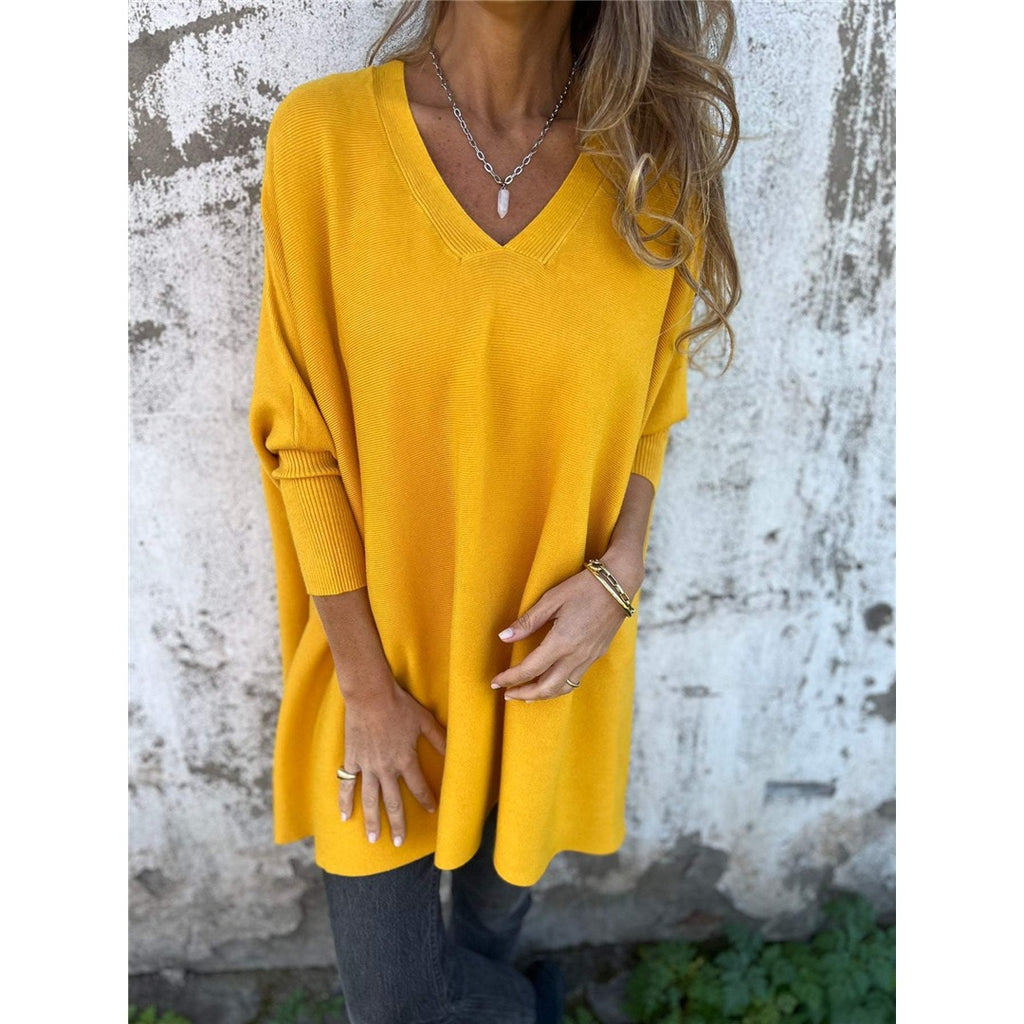Women's Oversized V-Neck Sweater, Yellow – front view